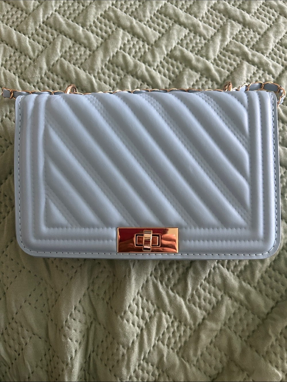 Classic Quilted Chain Shoulder Bag in Light Blue